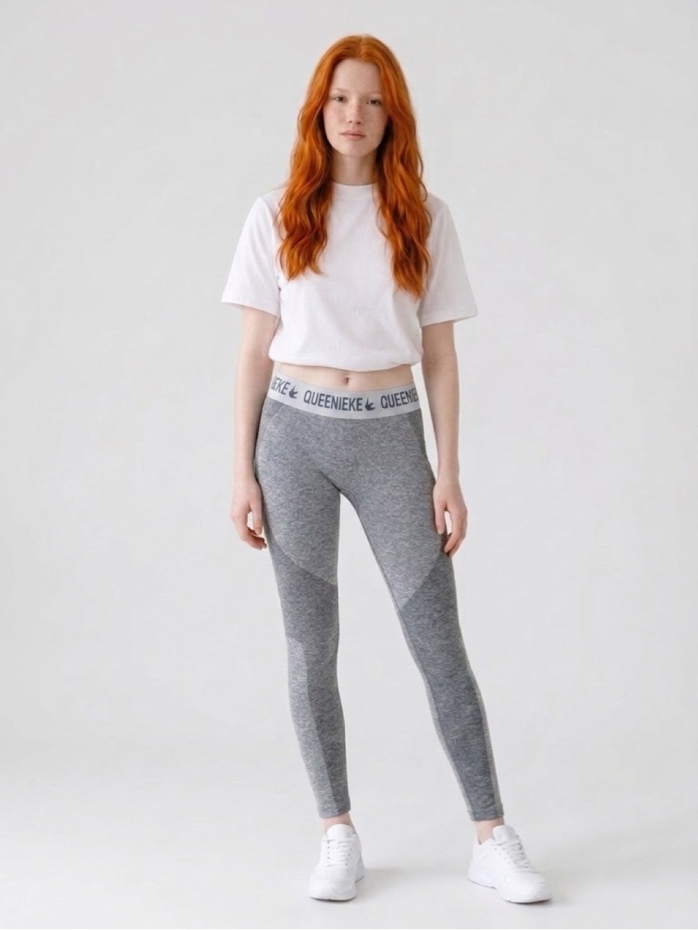 Women's Grey Seamless Mid-Rise Leggings